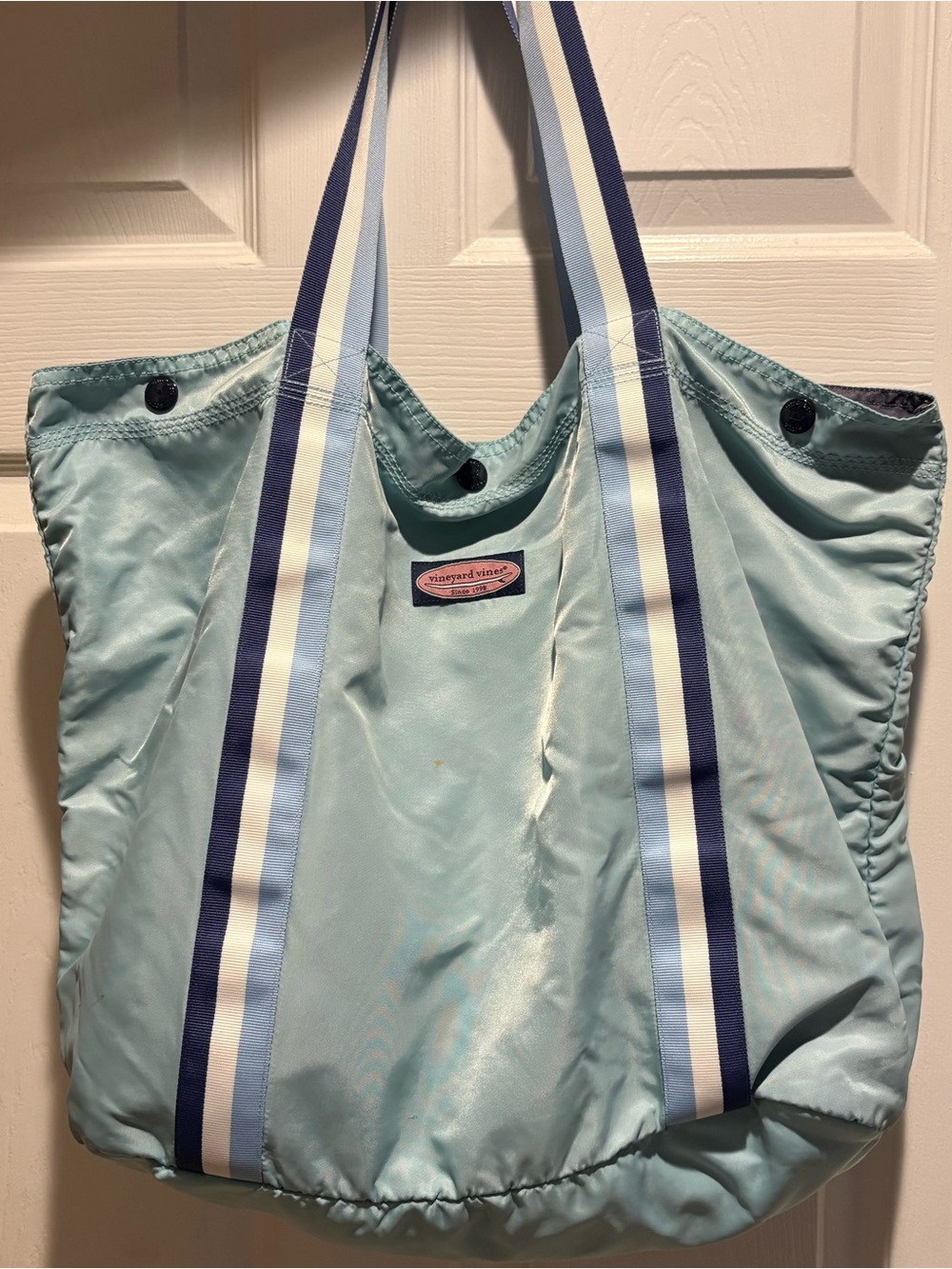 Vineyard Vines Mint Blue Nylon Tote with Striped Handles